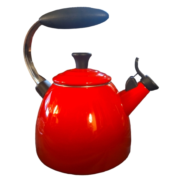 Le Creuset Kitchen Le Creuset Red Enamel Steel Whistling Tea Kettle